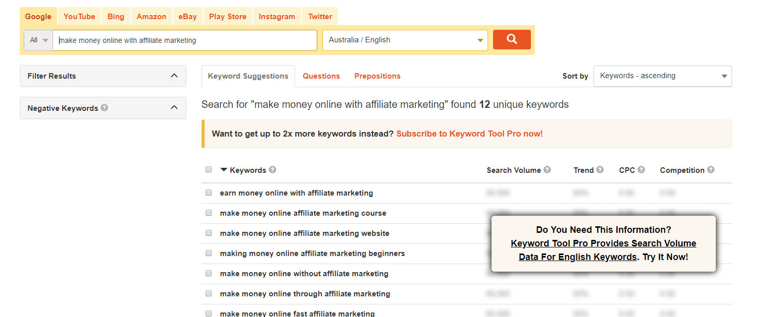 Affiliate Marketing SEO Keyword Tool