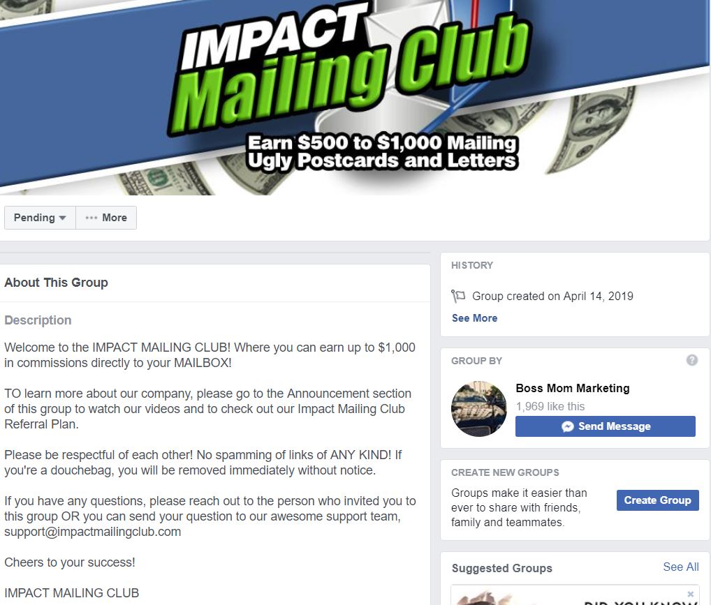 Affiliate Marketing Impact Mailing Club Facebook Group