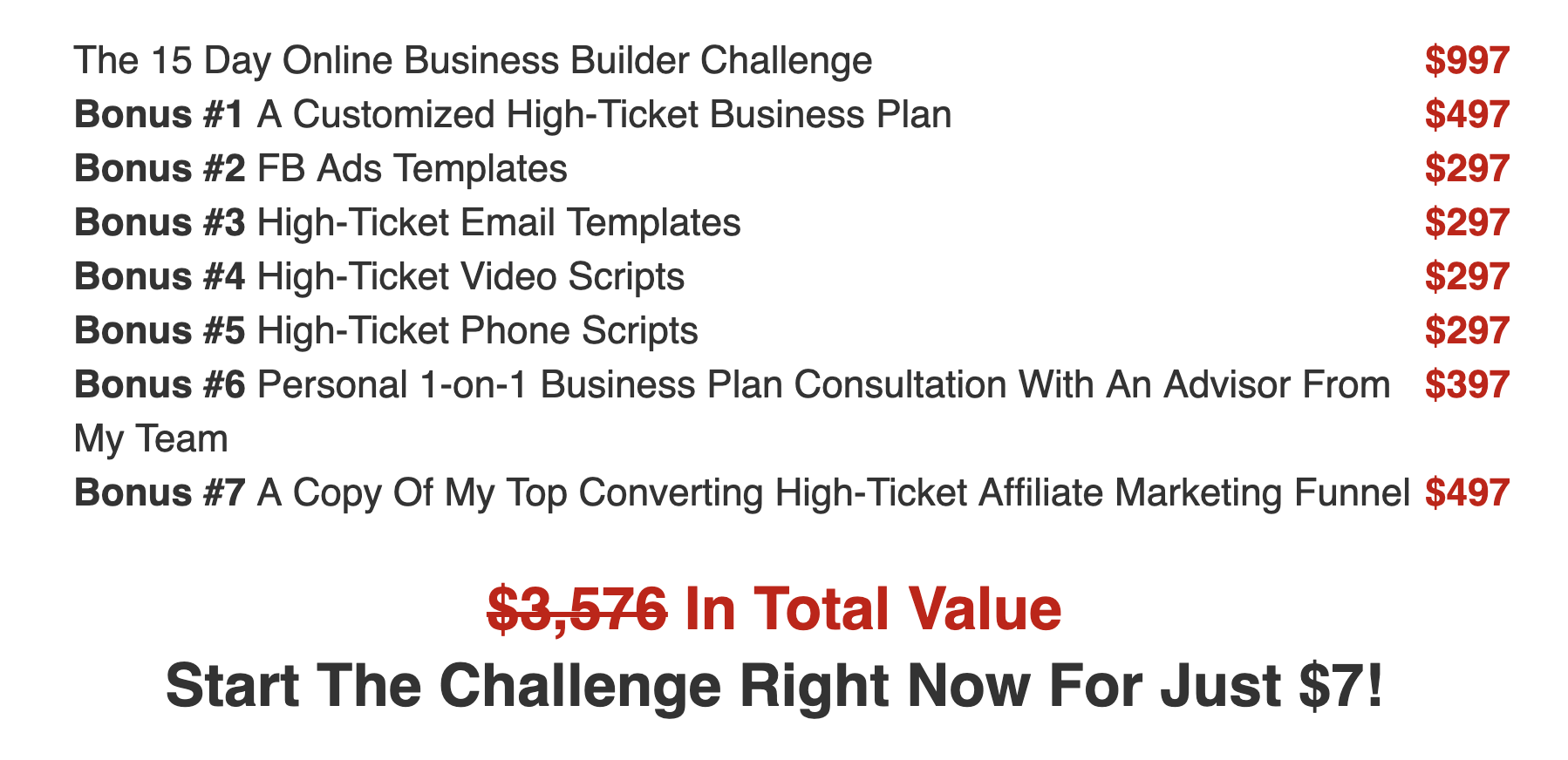 15 Day Business Builder Challenge Legendary Marketer Full Value Offering