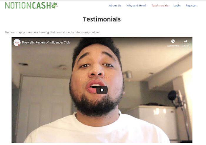 Affiliate Marketing Notion Cash Testimonial