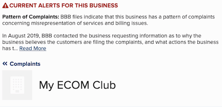 Affiliate Marketing My eCom Club BBB Complaints