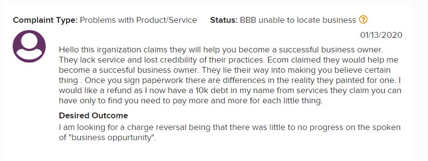 Affiliate Marketing My eCom Club Complaint #4