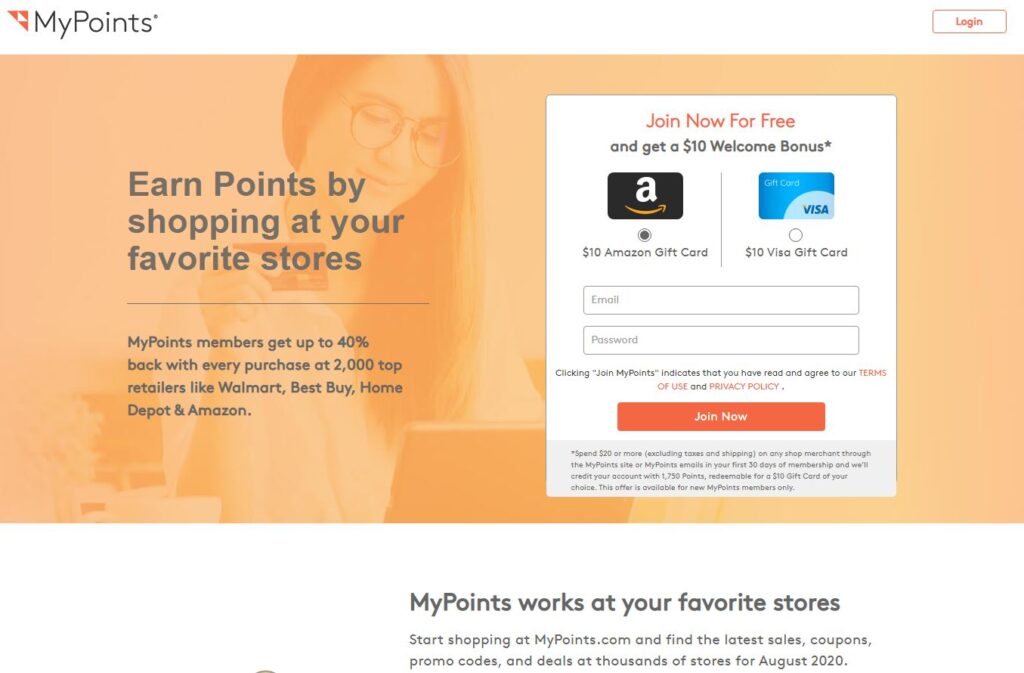 Affiliate Marketing MyPoints Website Homepage